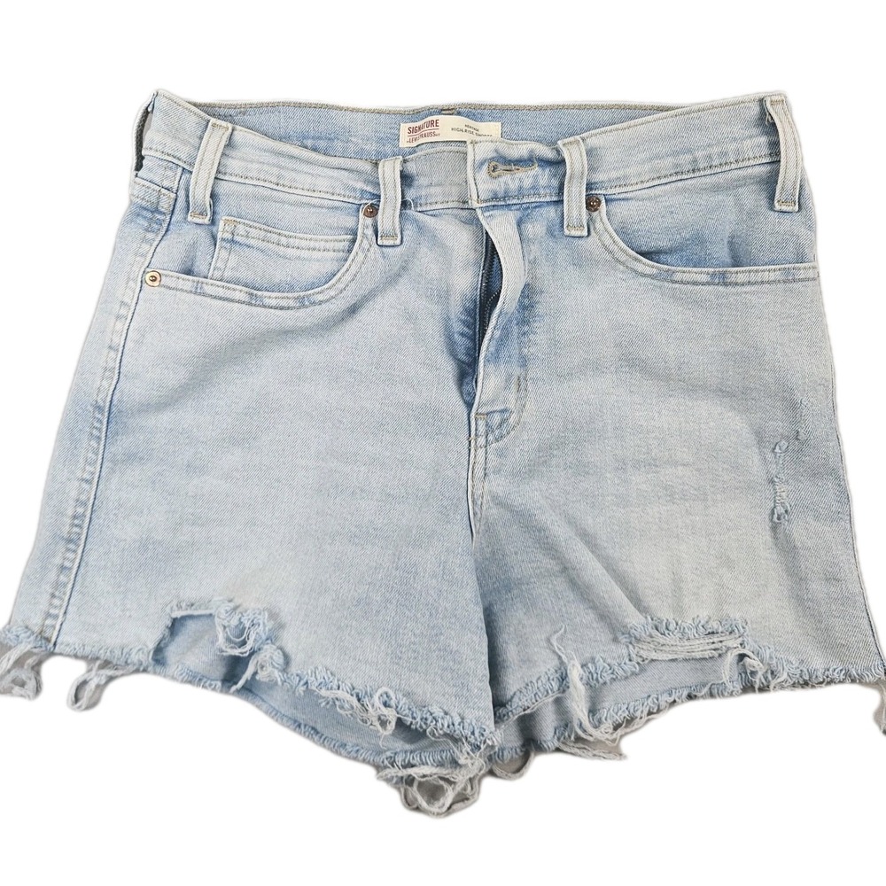 Signature by Levi Strauss Heritage High Rise Shorts Light Wash‎ Raw Hem Denim 30